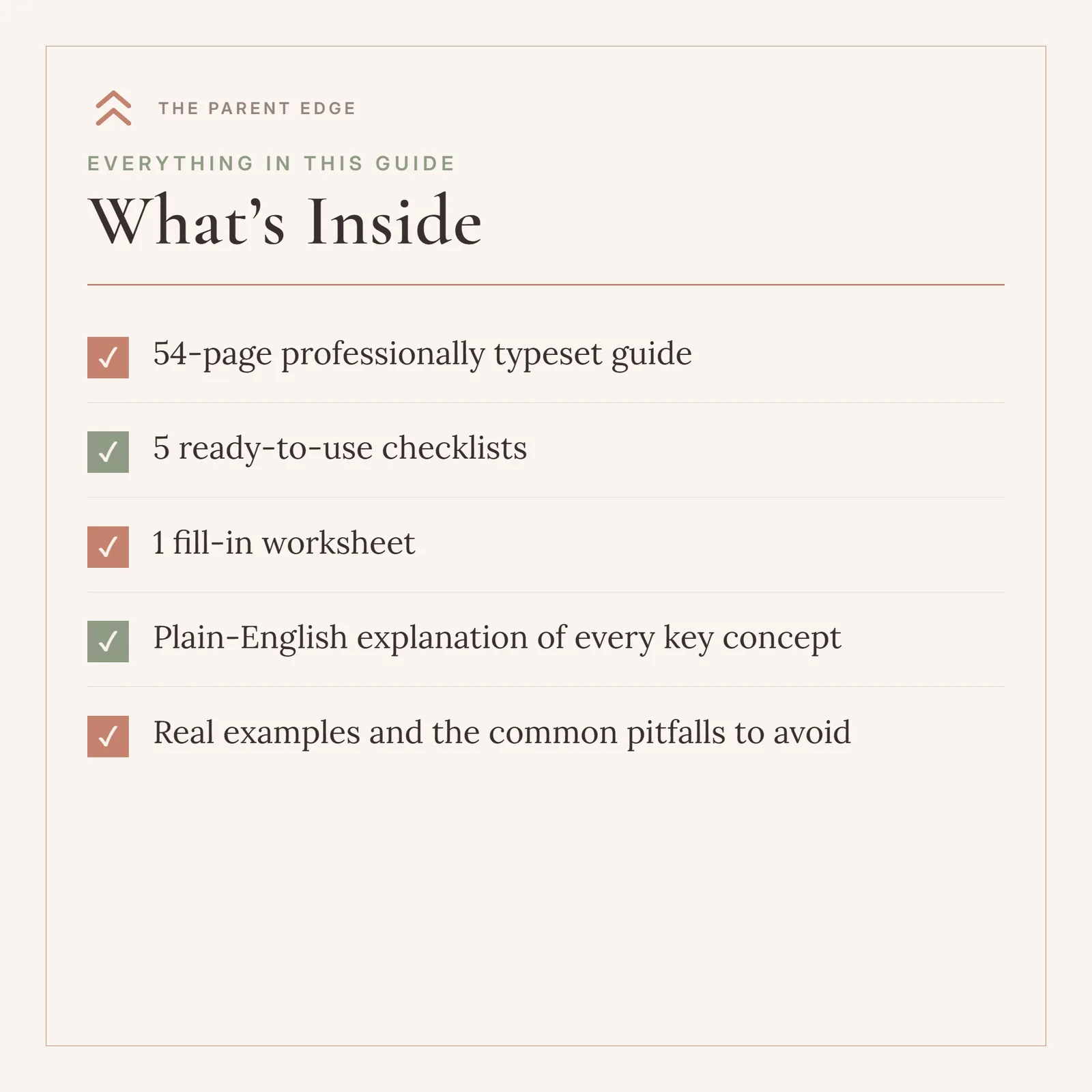 What’s Inside card listing the guide's six checkmarked items: 54-page researched parent guide, The 12-item BIP Scorecard, Removal log and implementation log, 3 fill-in letter templates, MDR preparation checklist, and Your 30-day action plan.