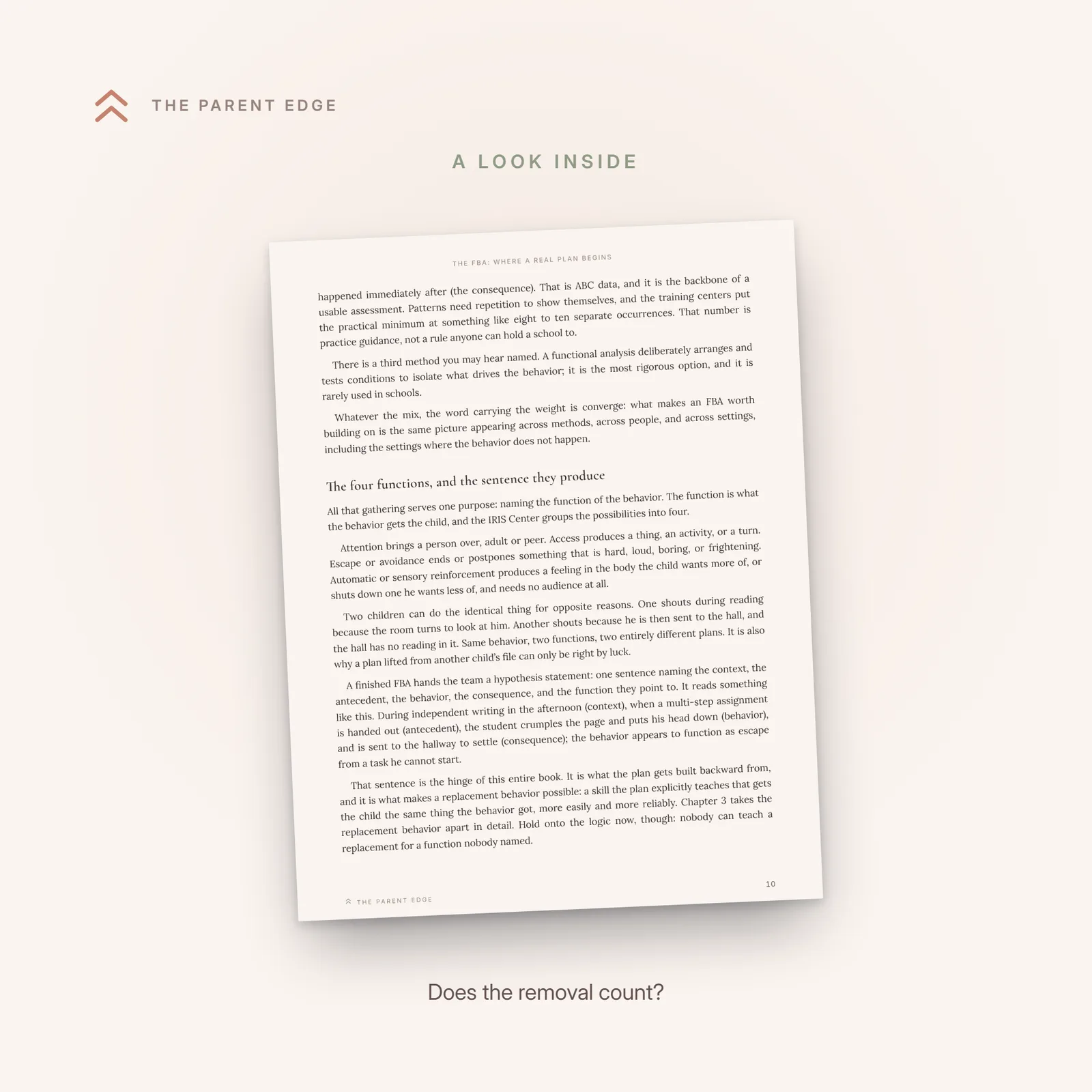 Sample guide page with the Does it count checklist for deciding whether a suspension, shortened day, or pick-up call counts as a removal.