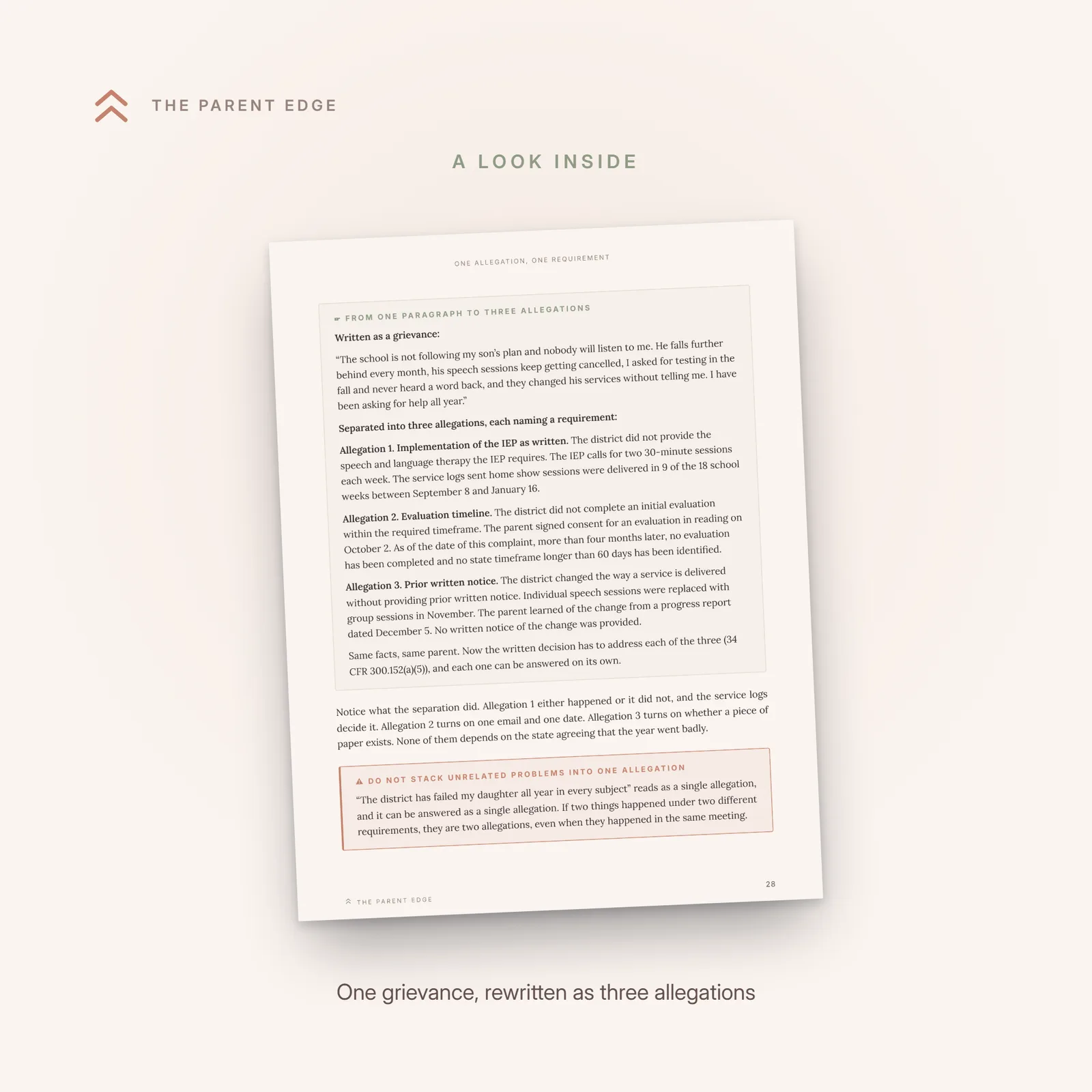 A page from chapter 3 showing a top-down decision flow for choosing whether a written state complaint fits the problem and whether the one-year window is still open.